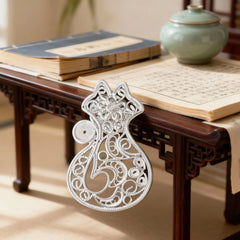 Chinese Silver Filigree Intangible Heritage Cat - Shaped Openwork Brooch - YHS-ICH