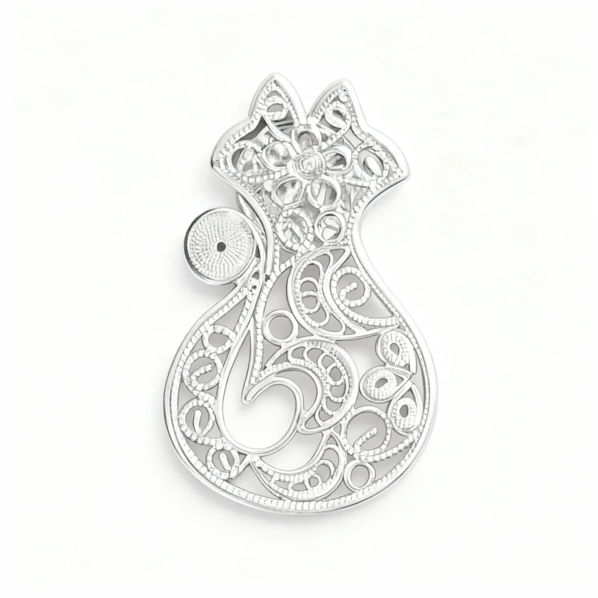Chinese Silver Filigree Intangible Heritage Cat - Shaped Openwork Brooch - YHS-ICH