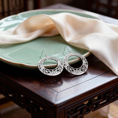 Chinese Intangible Cultural Heritage Silver Filigree Ornate Circular Earrings - YHS-ICH