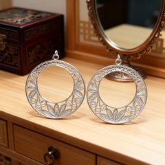 Chinese Intangible Cultural Heritage Silver Filigree Ornate Circular Earrings - YHS-ICH