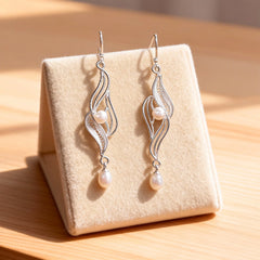 Chinese Intangible Heritage Silver Filigree Earrings with Freshwater Pearls - YHS-ICH
