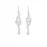 Chinese Intangible Heritage Silver Filigree Earrings with Freshwater Pearls - YHS-ICH