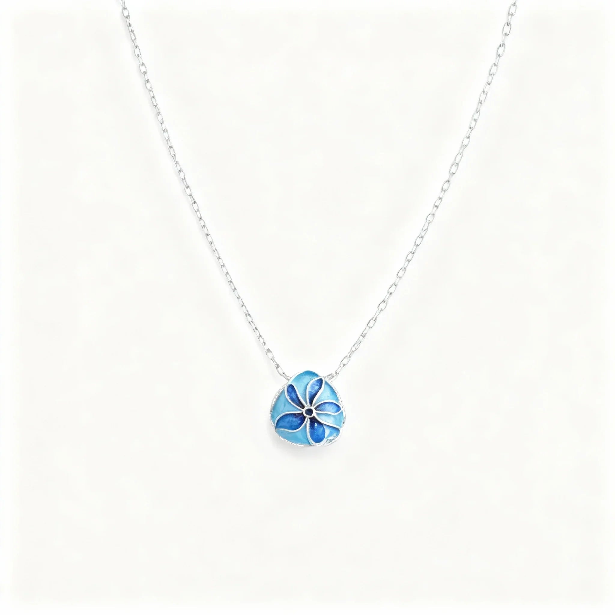 Chinese Intangible Heritage Silver Filigree Necklace with Blue Floral Pendant - YHS-ICH