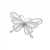 Chinese Silver Filigree Heritage Butterfly Brooch with Pearl 5cm Width Exquisite Handmade Jewelry - YHS-ICH