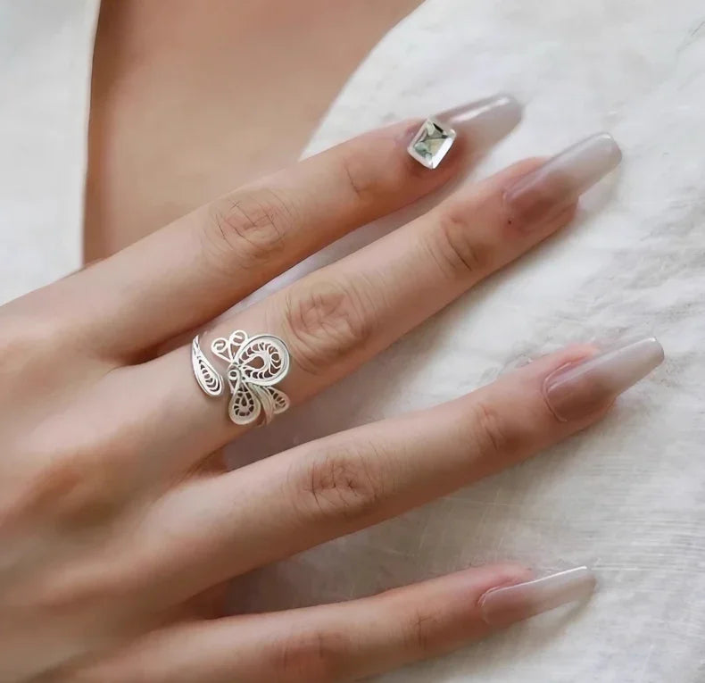 Chinese ICH Silver Filigree Exquisite Butterfly Ring Handmade Traditional Jewelry - YHS-ICH