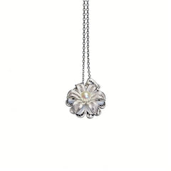 Chinese Intangible Heritage Silver Filigree Necklace with Pearl Flower Pendant - YHS-ICH