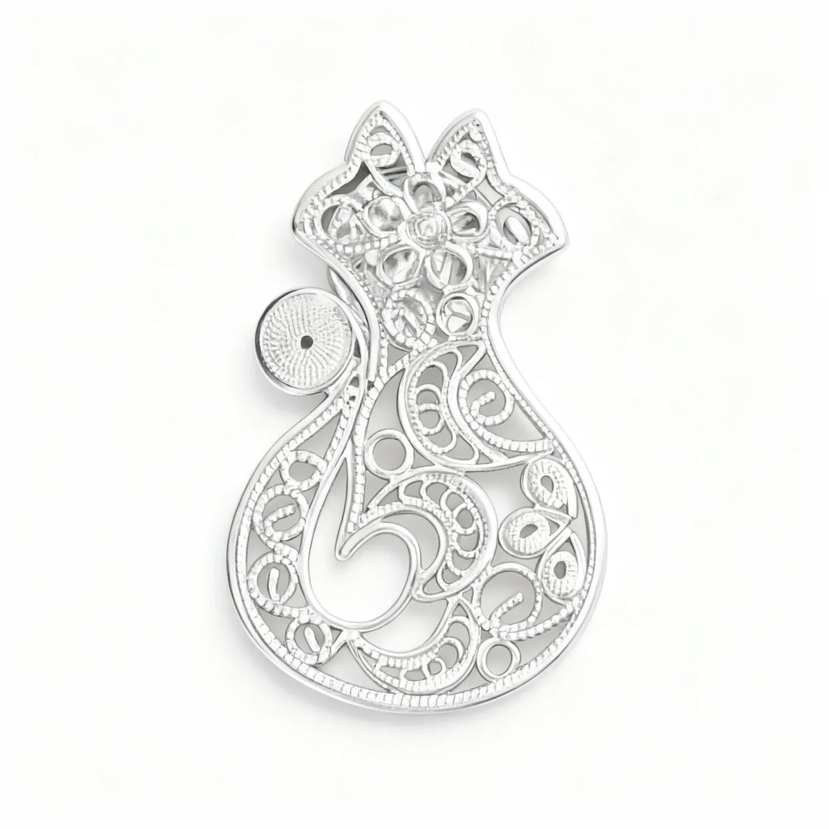 Chinese Silver Filigree Intangible Heritage Cat - Shaped Openwork Brooch - YHS-ICH