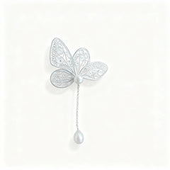 Intangible Cultural Heritage Silver Filigree Butterfly Brooch  with Chain Pearl Pendant Accessory - YHS-ICH