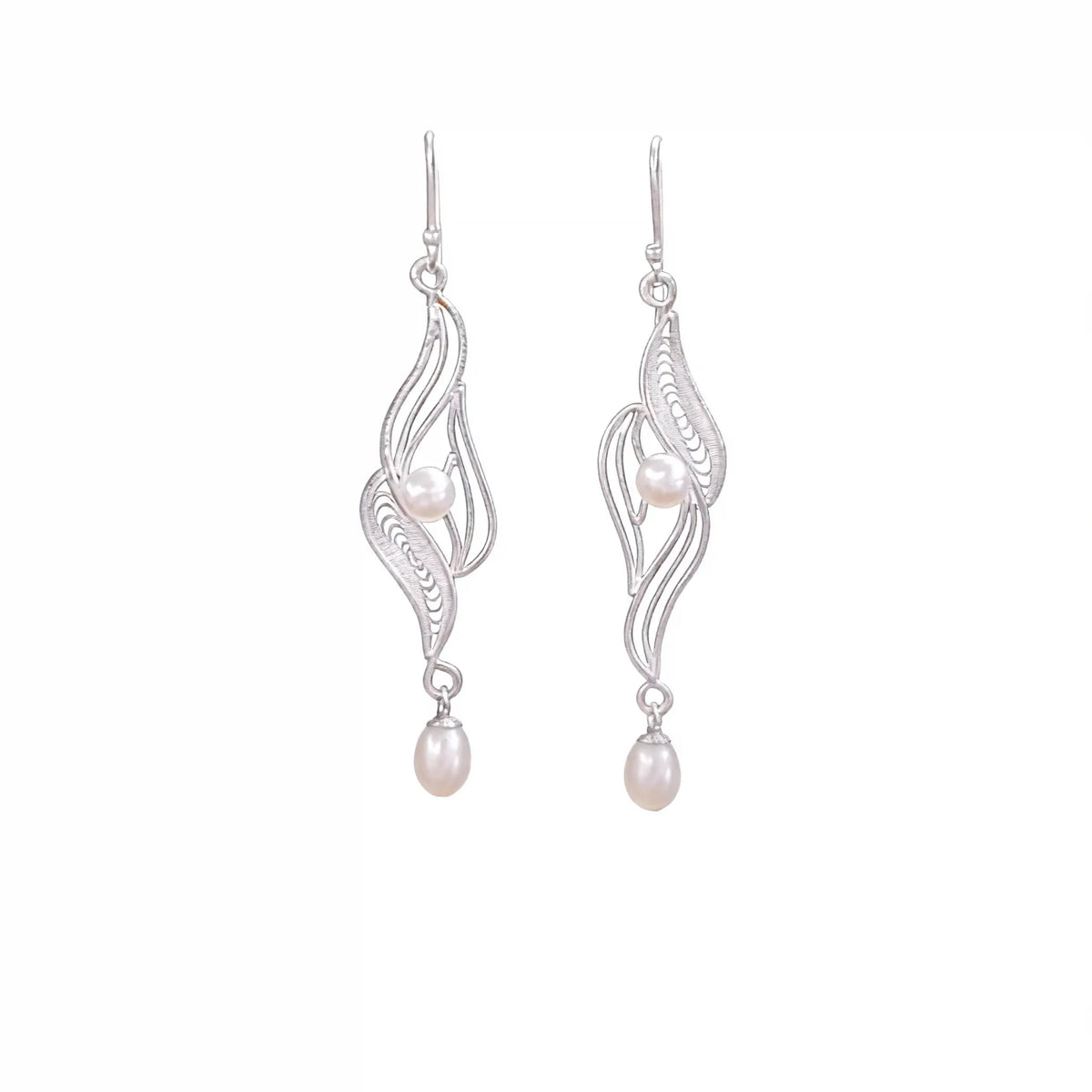Chinese Intangible Heritage Silver Filigree Earrings with Freshwater Pearls - YHS-ICH