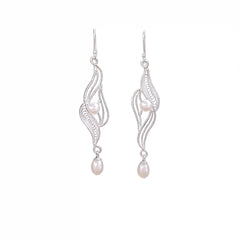 Chinese Intangible Heritage Silver Filigree Earrings with Freshwater Pearls - YHS-ICH
