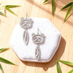 Chinese Intangible Cultural Heritage Silver Filigree Panda Dangle Earrings - YHS-ICH