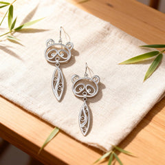Chinese Intangible Cultural Heritage Silver Filigree Panda Dangle Earrings - YHS-ICH