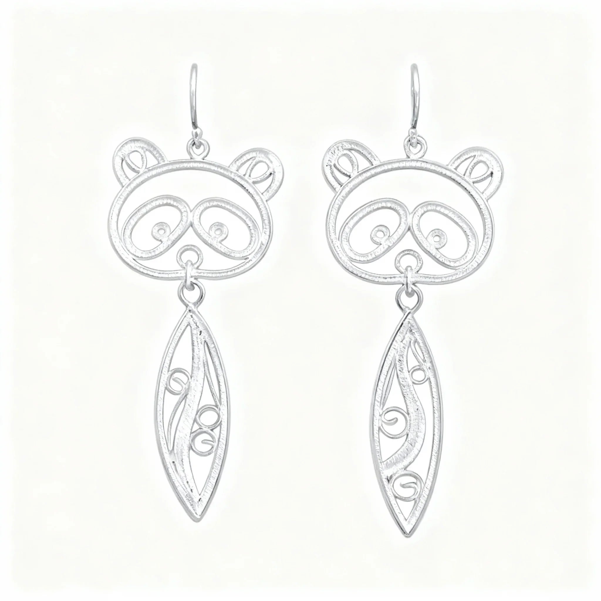 Chinese Intangible Cultural Heritage Silver Filigree Panda Dangle Earrings - YHS-ICH