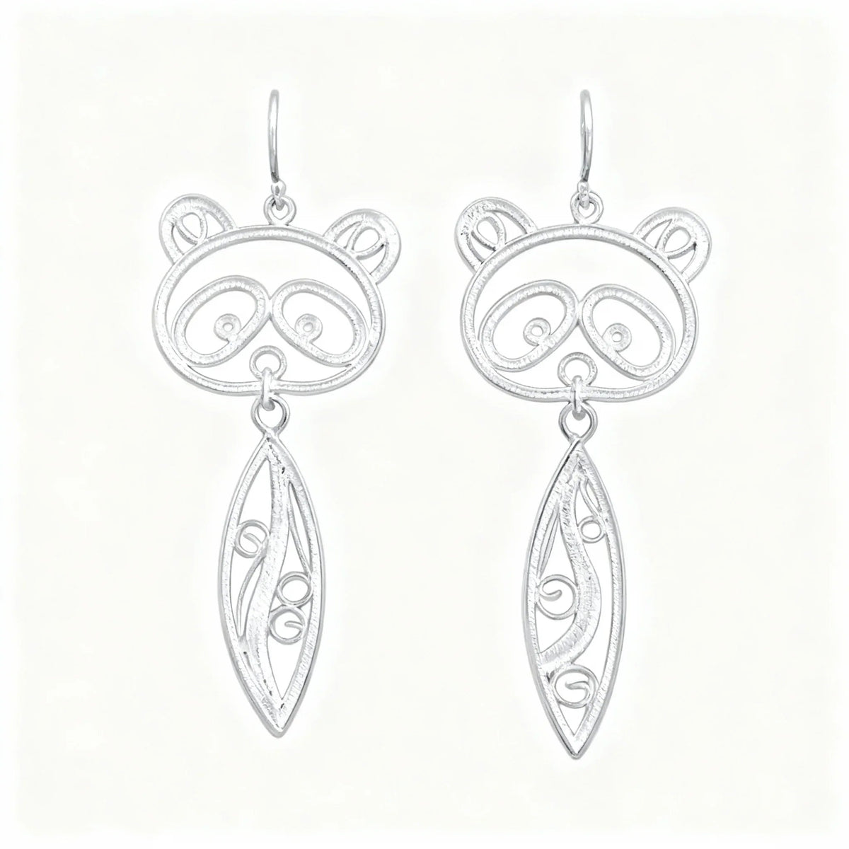Chinese Intangible Cultural Heritage Silver Filigree Panda Dangle Earrings - YHS-ICH