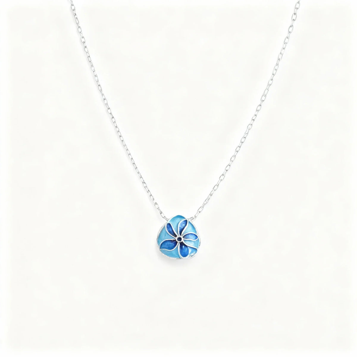 Chinese Intangible Heritage Silver Filigree Necklace with Blue Floral Pendant - YHS-ICH