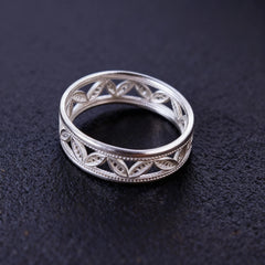 Chinese ICH Sterling Silver Filigree Ring, Open Adjustable Filigree Leaf Pattern - YHS-ICH