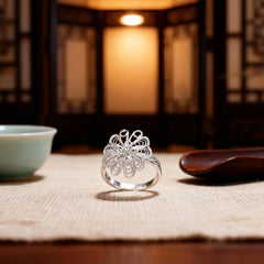 Chinese ICH Silver Filigree Ring Exquisite Floral Design Traditional Craft - YHS-ICH