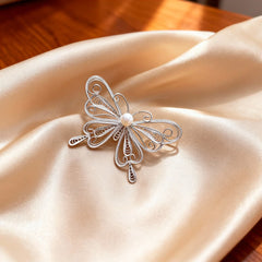 Chinese Silver Filigree Heritage Butterfly Brooch with Pearl 5cm Width Exquisite Handmade Jewelry - YHS-ICH