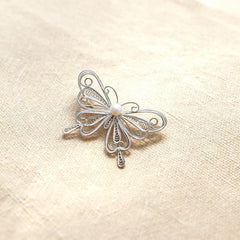 Chinese Silver Filigree Heritage Butterfly Brooch with Pearl 5cm Width Exquisite Handmade Jewelry - YHS-ICH