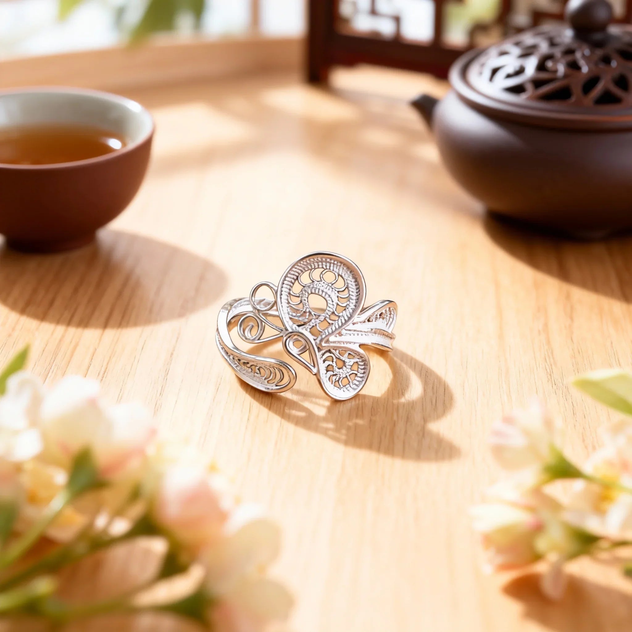 Chinese ICH Silver Filigree Exquisite Butterfly Ring Handmade Traditional Jewelry - YHS-ICH